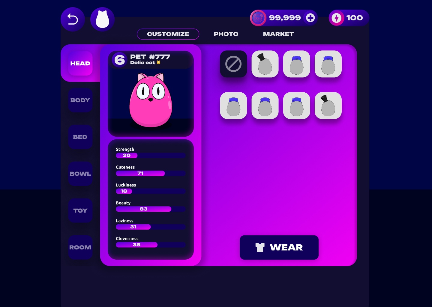 Dolia Pets customization dashboard
