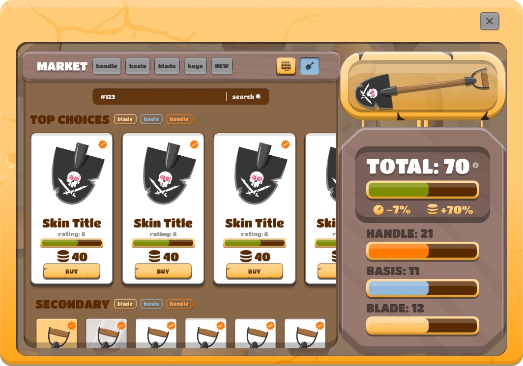 Treasure Hunters inventory and shovel stats