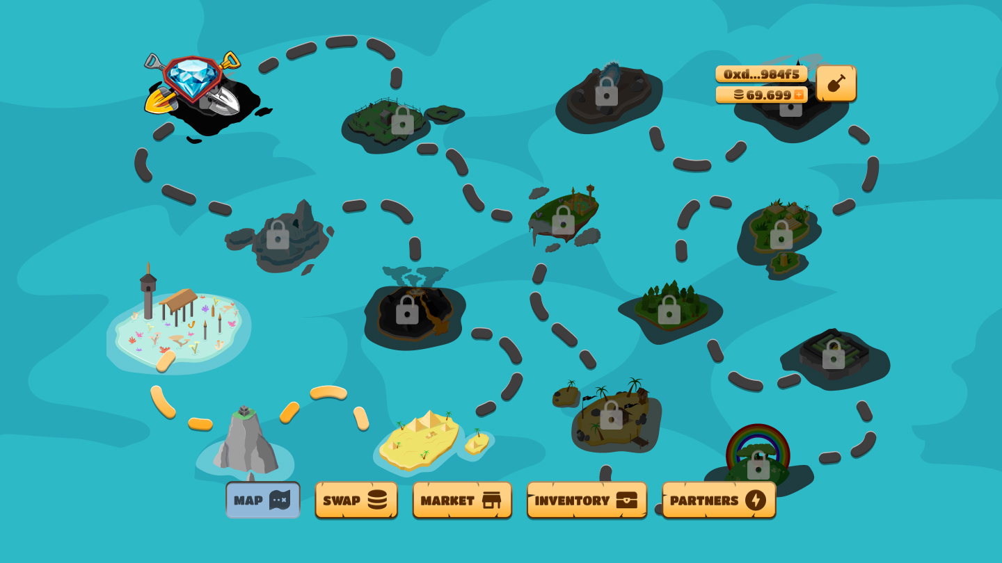 Treasure Hunters world map with islands